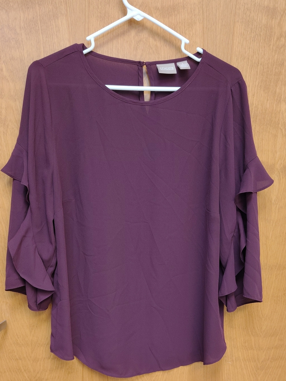 Chico's Plum Ruffle Sleeve Blouse